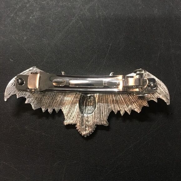 Gothic Bat Hair Clip, Silver, Vintage Inspired Engraved Lace Accent, Ele… - Picture 4 of 4